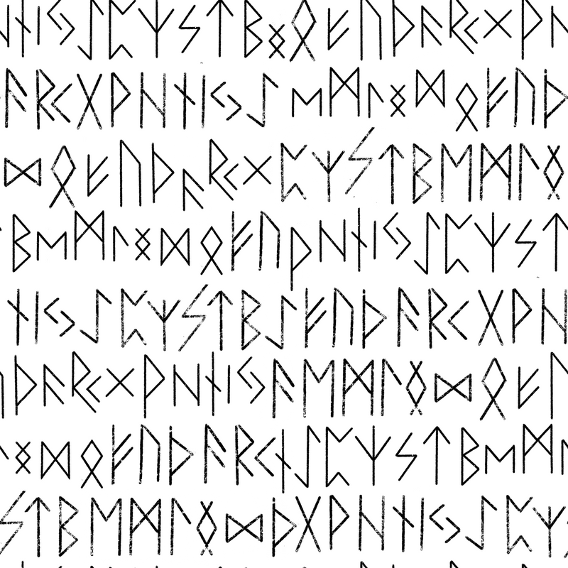 Runic seamless pattern, black white runes, Scandinavian gothic folk art.
